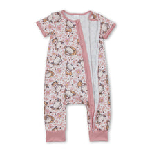 Load image into Gallery viewer, Short sleeves highland cows floral baby girls zipper romper