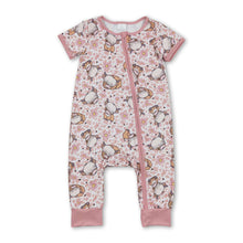 Load image into Gallery viewer, Short sleeves highland cows floral baby girls zipper romper