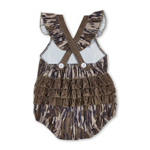 Load image into Gallery viewer, Olive camo ruffle baby girls summer romper