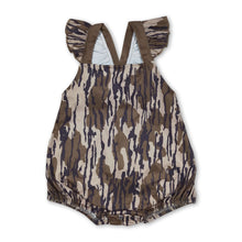 Load image into Gallery viewer, Olive camo ruffle baby girls summer romper