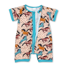 Load image into Gallery viewer, Short sleeves horse baby boys zipper summer romper