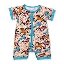 Load image into Gallery viewer, Short sleeves horse baby boys zipper summer romper
