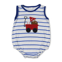 Load image into Gallery viewer, Blue stripe sleeveless baseball baby boy romper