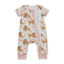 Load image into Gallery viewer, Short sleeves highland cow floral baby girls zipper romper