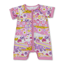Load image into Gallery viewer, Pink short sleeves smile flower baby girls zipper romper