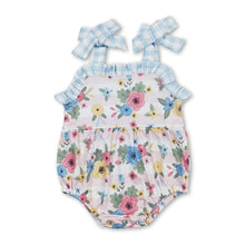 Load image into Gallery viewer, Plaid suspender floral stripe baby girls summer romper