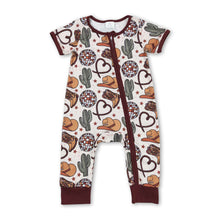 Load image into Gallery viewer, Short sleeves boots hat cactus boy western zipper romper
