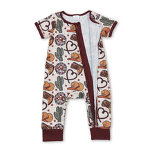 Load image into Gallery viewer, Short sleeves boots hat cactus boy western zipper romper