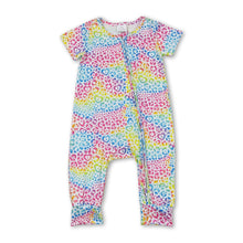 Load image into Gallery viewer, Short sleeves colorful leopard baby girls zipper romper