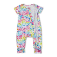 Load image into Gallery viewer, Short sleeves colorful leopard baby girls zipper romper