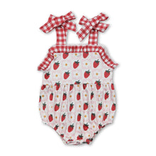 Load image into Gallery viewer, Suspender plaid floral strawberry baby girls romper