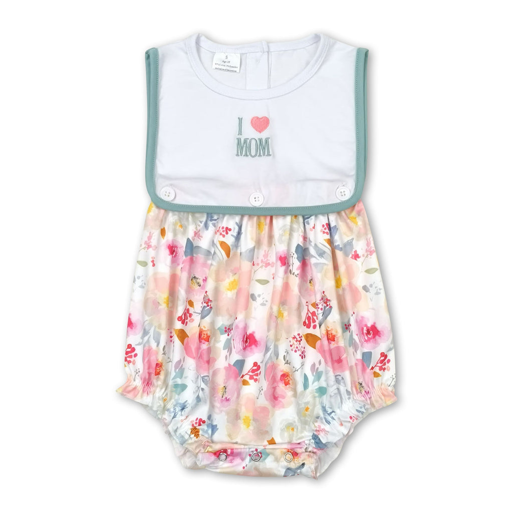 Sleeveless I love MOM floral baby girls romper