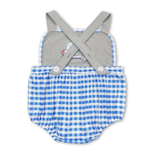 Load image into Gallery viewer, Police car blue plaid baby boys summer romper