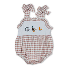 Load image into Gallery viewer, Khaki plaid duck sleeveless baby girls romper