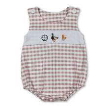 Load image into Gallery viewer, Khaki plaid duck sleeveless baby boys romper