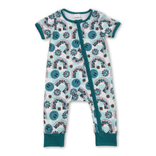 Load image into Gallery viewer, Short sleeves smile cow rainbow baby zipper romper