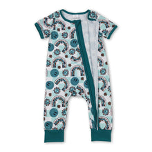 Load image into Gallery viewer, Short sleeves smile cow rainbow baby zipper romper