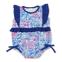 Load image into Gallery viewer, Flutter sleeves blue floral bow baby girls romper