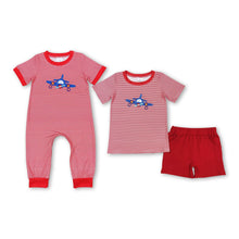 Load image into Gallery viewer, Short sleeves stripe helicopter baby boy summer romper