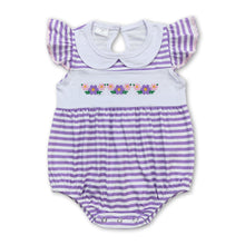 Load image into Gallery viewer, Lavender stripe flutter sleeves floral baby girls romper