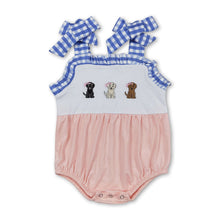 Load image into Gallery viewer, Plaid strap dog pink baby girls romper