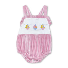 Load image into Gallery viewer, Pink stripe boat baby girls summer romper