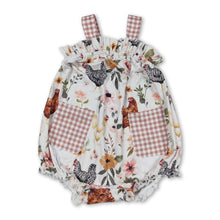 Load image into Gallery viewer, Sleeveless floral chicken pocket baby girls farm romper