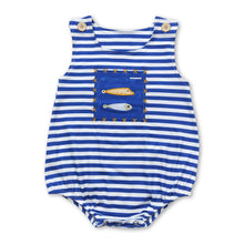 Load image into Gallery viewer, Sleeveless navy stripe fishing baby boy romper