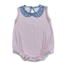 Load image into Gallery viewer, Sleeveless pink plaid baby girls floral summer romper
