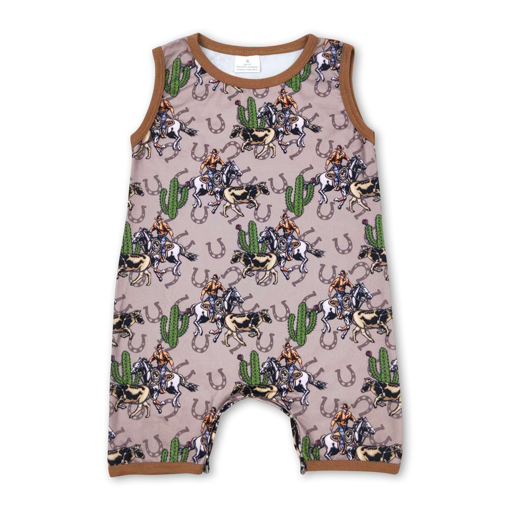 Sleeveless cactus rodeo baby boys summer ropmer