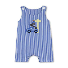 Load image into Gallery viewer, Sleeveless blue stripe lineman baby boy romper