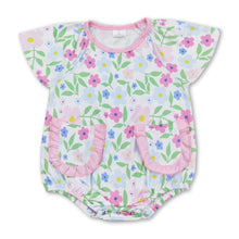 Load image into Gallery viewer, Pink floral pockets baby girls summer romper