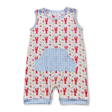 Load image into Gallery viewer, Sleeveless plaid pocket crawfish baby boys romper