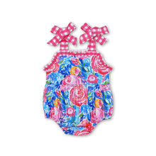 Load image into Gallery viewer, Plaid straps floral baby girls summer romper
