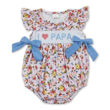 Load image into Gallery viewer, Flutter sleeves I love PAPA bow floral baby romper