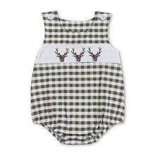 Load image into Gallery viewer, Sleeveless olive plaid deer baby boys summer romper