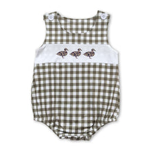 Load image into Gallery viewer, Sleeveless olive plaid duck baby boys summer romper