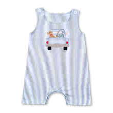 Load image into Gallery viewer, Stripe sleeveless dog fishing truck baby boys romper