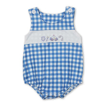 Load image into Gallery viewer, Sleeveless blue plaid police car baby boys summer romper