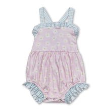 Load image into Gallery viewer, Plaid straps daisy baby girls summer romper