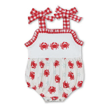 Load image into Gallery viewer, Red plaid straps crab baby girls summer romper