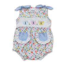 Load image into Gallery viewer, Sleeveless butterfly floral pockets baby girls romper