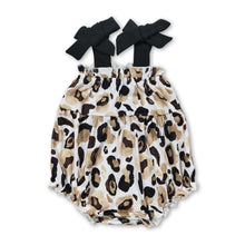 Load image into Gallery viewer, Black straps leopard kids girls summer romper