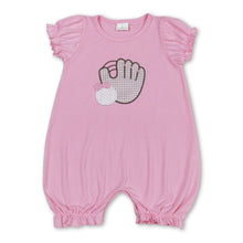 Load image into Gallery viewer, Pink short sleeves baseball baby girls romper