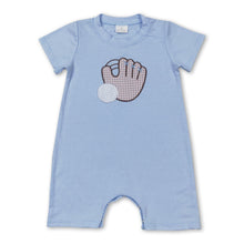 Load image into Gallery viewer, Light blue short sleeves baseball baby boys romper