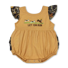 Load image into Gallery viewer, Camo flutter sleeves run deer baby girls romper