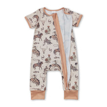 Load image into Gallery viewer, Short sleeves rodeo bull skull baby western zipper romper