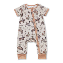 Load image into Gallery viewer, Short sleeves rodeo bull skull baby western zipper romper