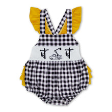 Load image into Gallery viewer, Flutter sleeves plaid lineman baby girls romper