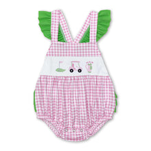 Load image into Gallery viewer, Pink plaid flutter sleeves golf baby girls summer romper
